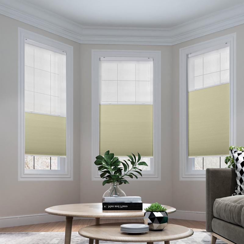 商品Alt模板：RHODES Cordless Blackout TriShades Day/Night Honeycomb Shade with White Backing White Sheer - xtest